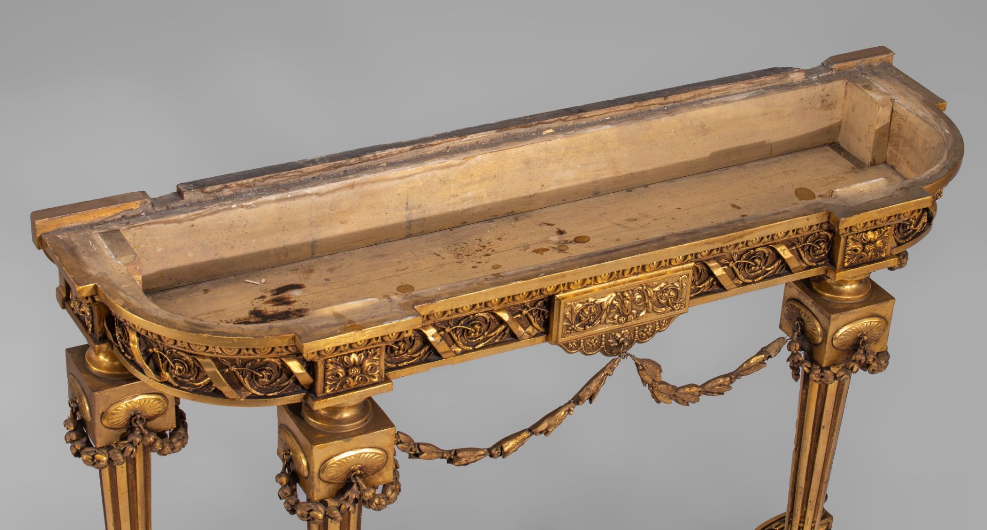 An imposing Neoclassical console table and matching wall mirror, H 92 - W 137 - D 40 - 116 x 191 cm - Image 11 of 11