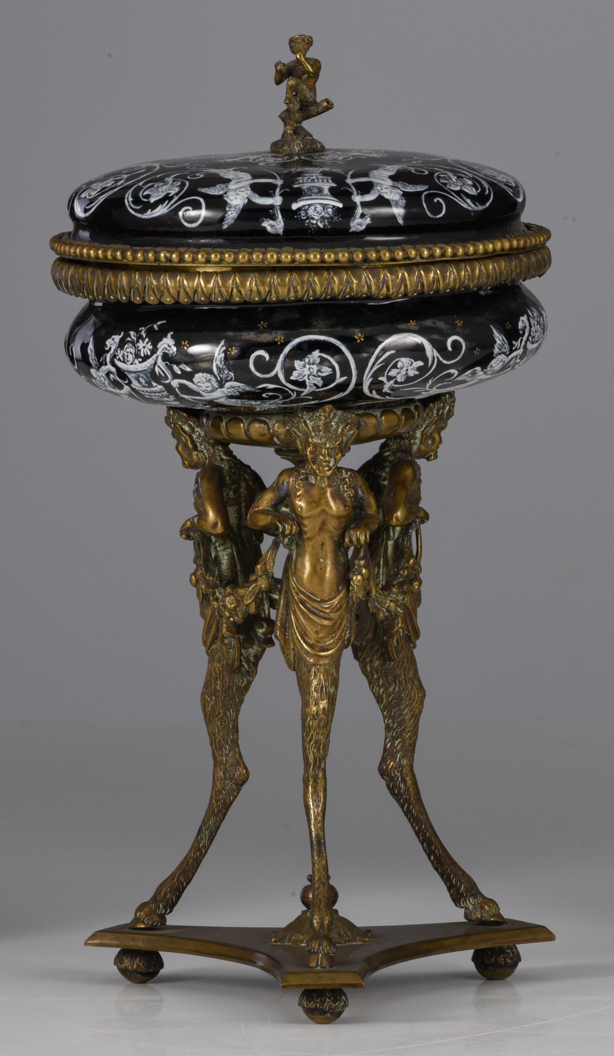A Limoges enamel box with cover and a tazza with cover, Napoleon III period, H 8 - 23 cm - Image 10 of 16