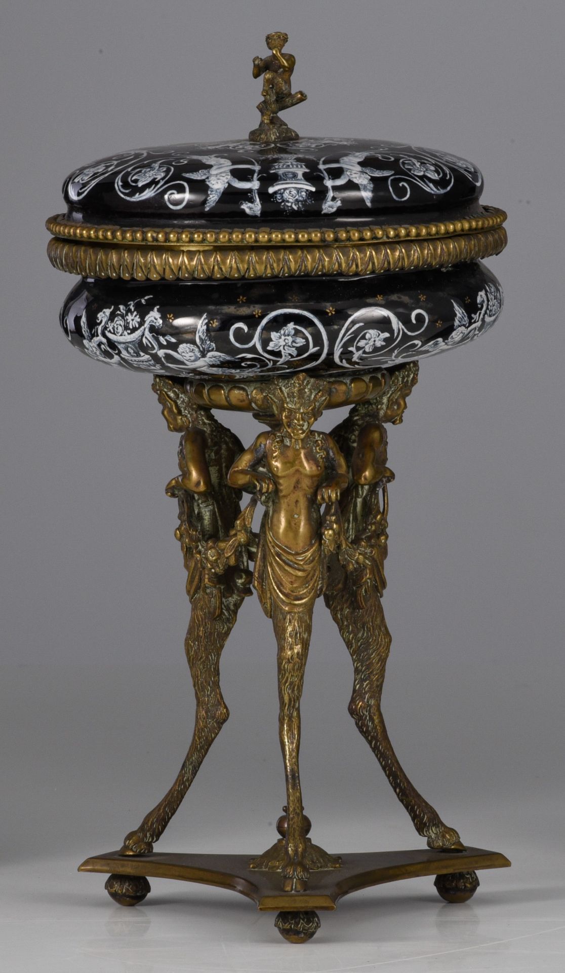 A Limoges enamel box with cover and a tazza with cover, Napoleon III period, H 8 - 23 cm - Image 10 of 16