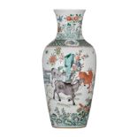 A Chinese famille verte 'Animals' vase, 19thC, H 45 cm