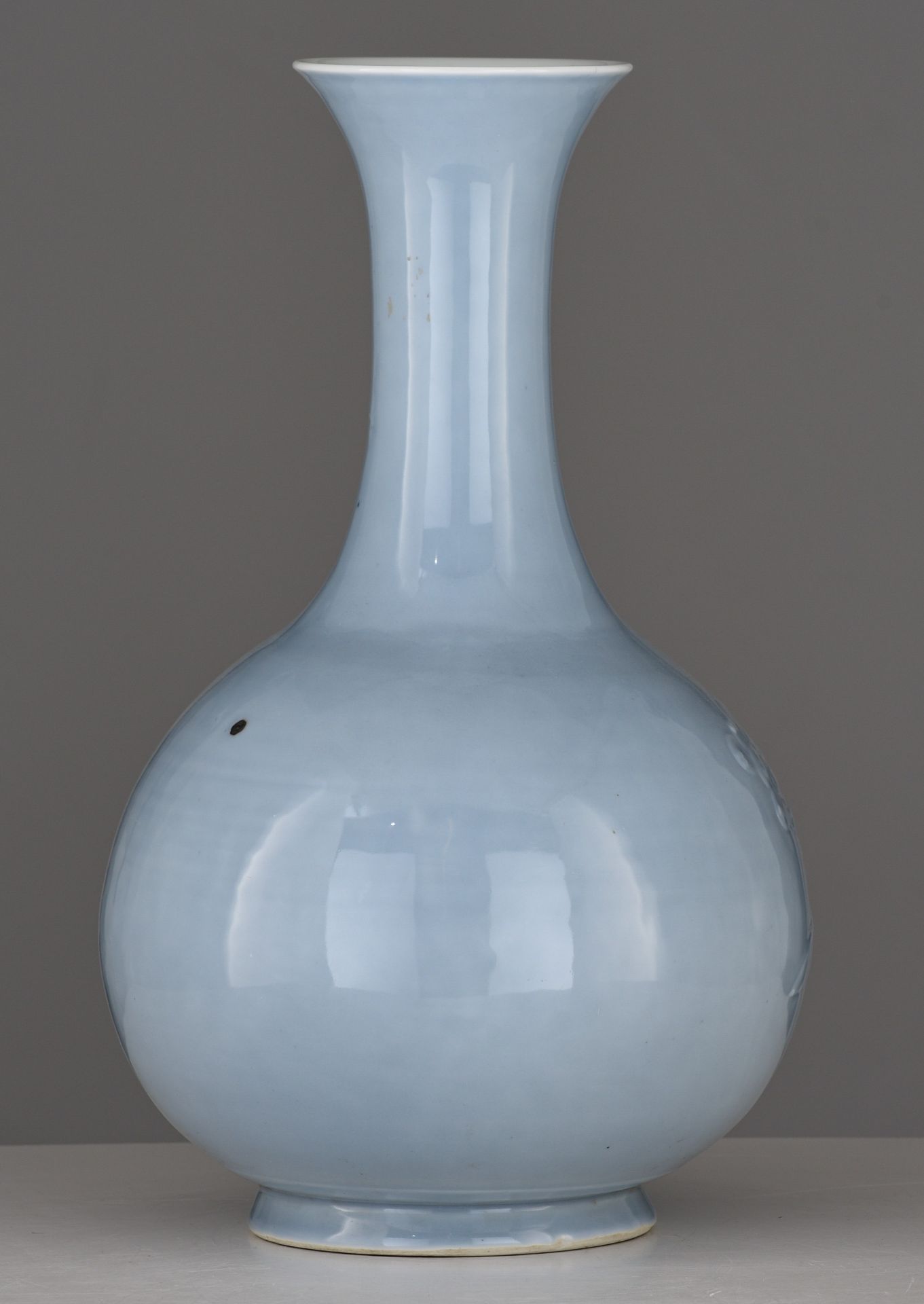 A Chinese flambe-glazed bottle vase, H 30 cm - and a Chinese pale blue ground relief decorated bottl - Image 4 of 15