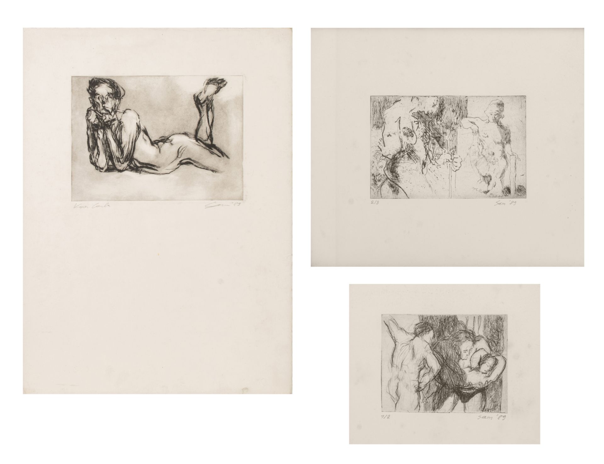 Sam Dillemans (1965), three untitled etchings, 1989, 7,4 x 9,8 - 9,8 x 16,3 - 13 x 17,7 cm
