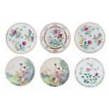 Two Chinese falangcai dishes, Yongzheng, dia. 22 cm - and a collection of four famille rose dishes,