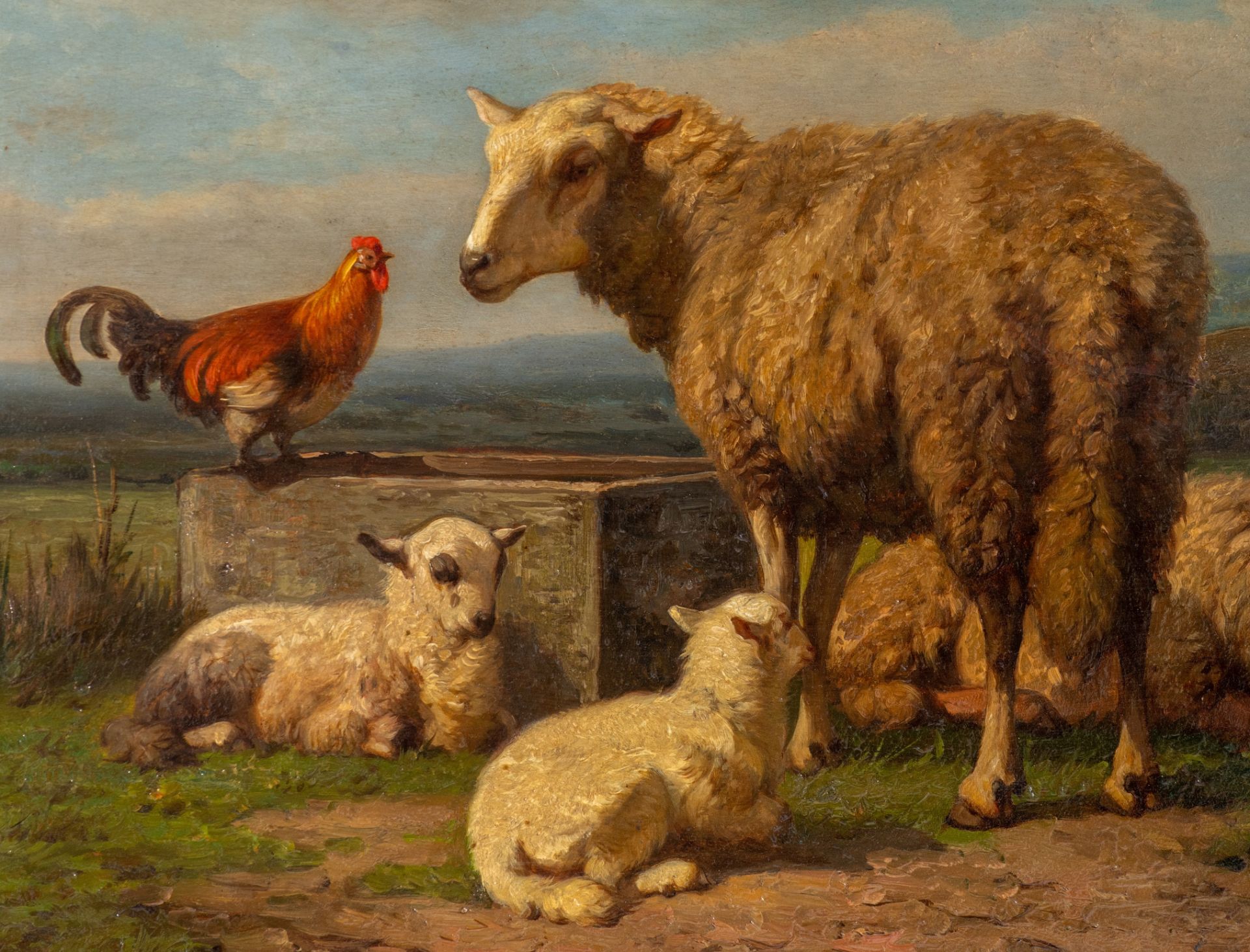 Louis Robbe (1806-1887), sheep and a rooster in a landscape, oil on panel, 30 x 43 cm - Image 5 of 6