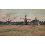 Frantz Charlet (1862-1928), view with windmills on Veere, Holland, 1886, oil on canvas, 34 x 56,5 cm