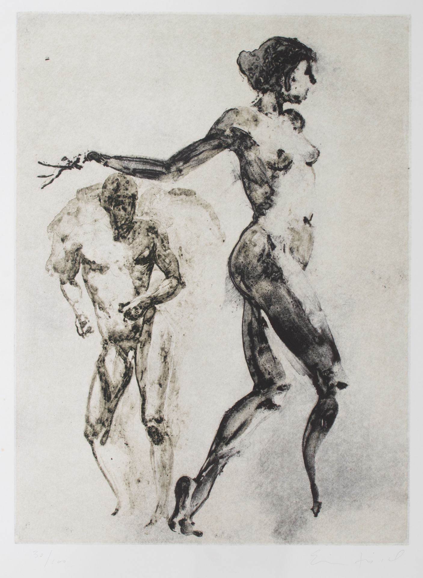 Eric Fishel (1948), 'Nudes (Couple)' (23 Artistes pour Medecins du Monde), aquatint, No 30/100, 45 x