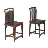 A pair of Chinese hardwood spindle back chairs, Republic period, H 92 - W 52,5 - D 40 cm