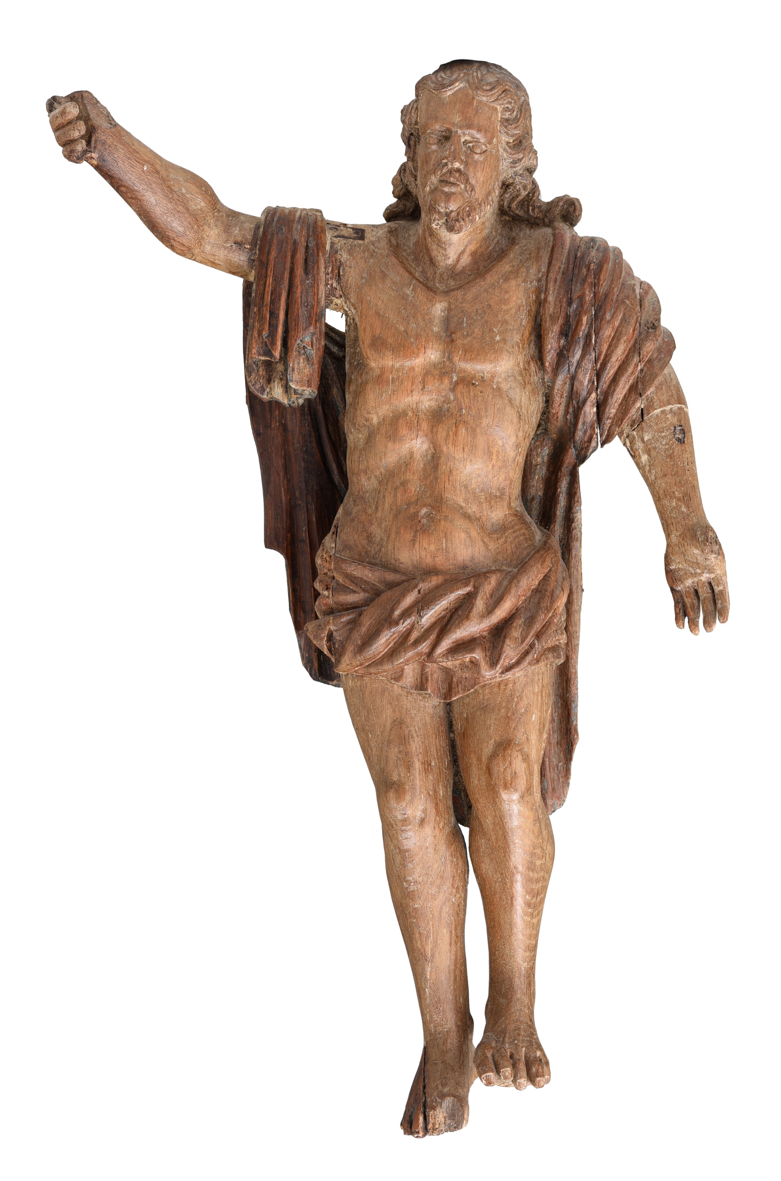 An oak sculpture of the Salvator Mundi, with traces of polychrome paint, 17thC, H 79 cm