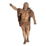 An oak sculpture of the Salvator Mundi, with traces of polychrome paint, 17thC, H 79 cm