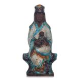 A Chinese Fahua ware figure of a seated Songzi Guanyin, late Ming, H 31,5 cm (+)