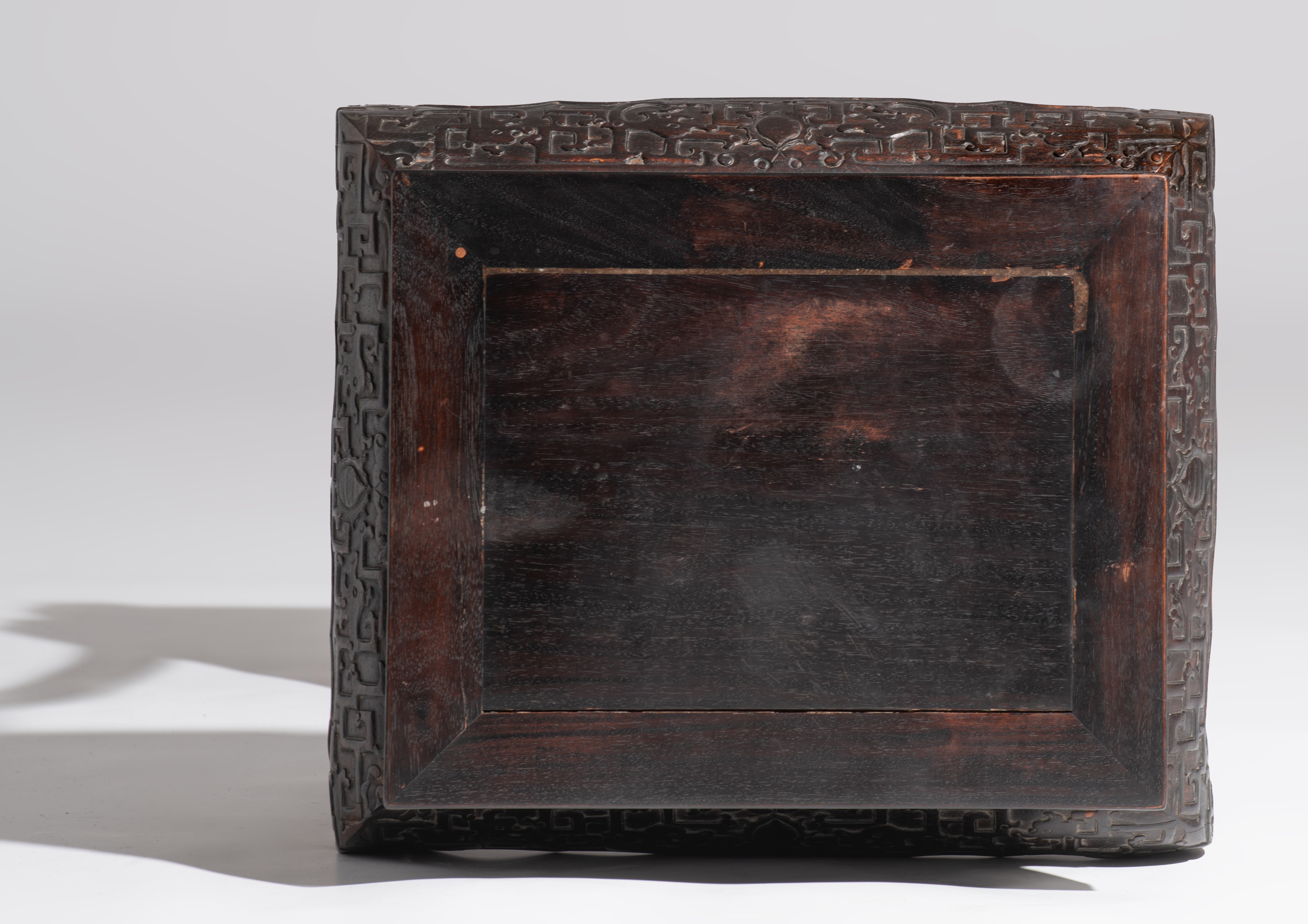 A Chinese Ming style carved hardwood rectangular tea table, H cm - Image 7 of 8