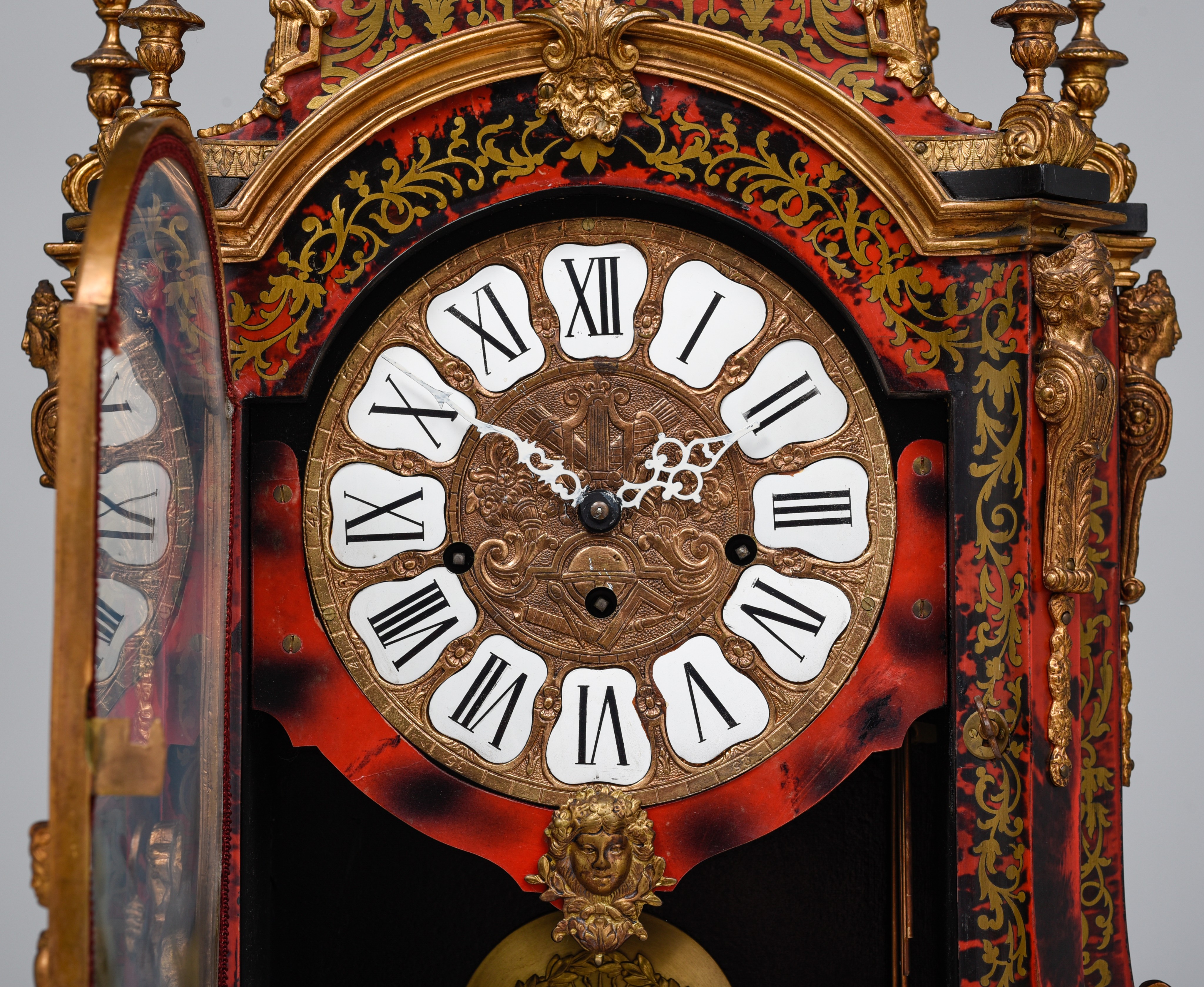 An imposing Baroque style Boulle cartel clock on stand, with gilt bronze mounts, H 184 cm - Image 6 of 15