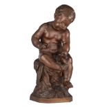 Auguste Moreau (1834-1917), a boy trying to catch a fly, brown patinated bronze, H 43 cm