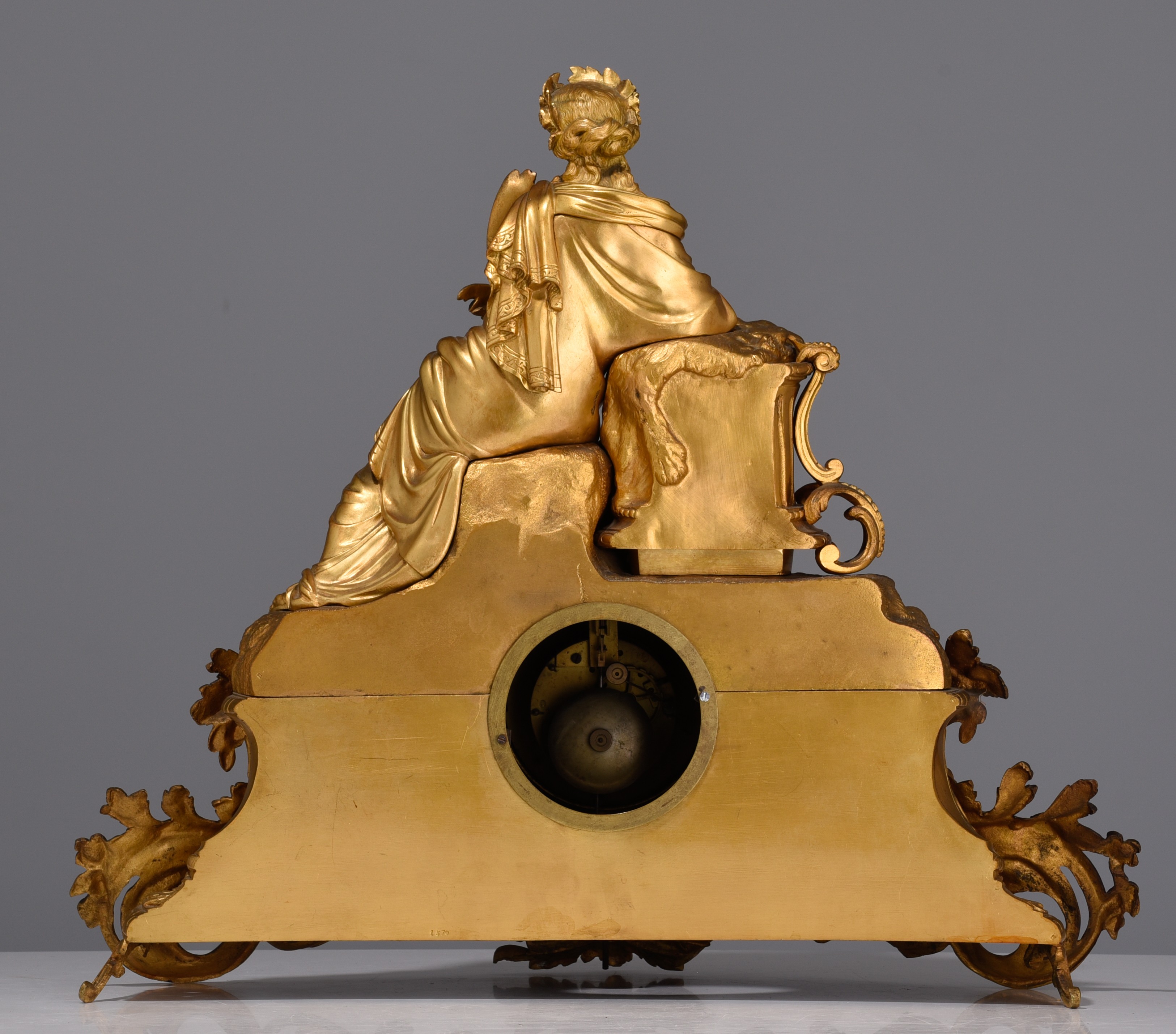 A Napoleon III gilt bronze three-piece mantle clock, with on top Lady Justice, late 19thC, H 51,5 - - Image 4 of 15