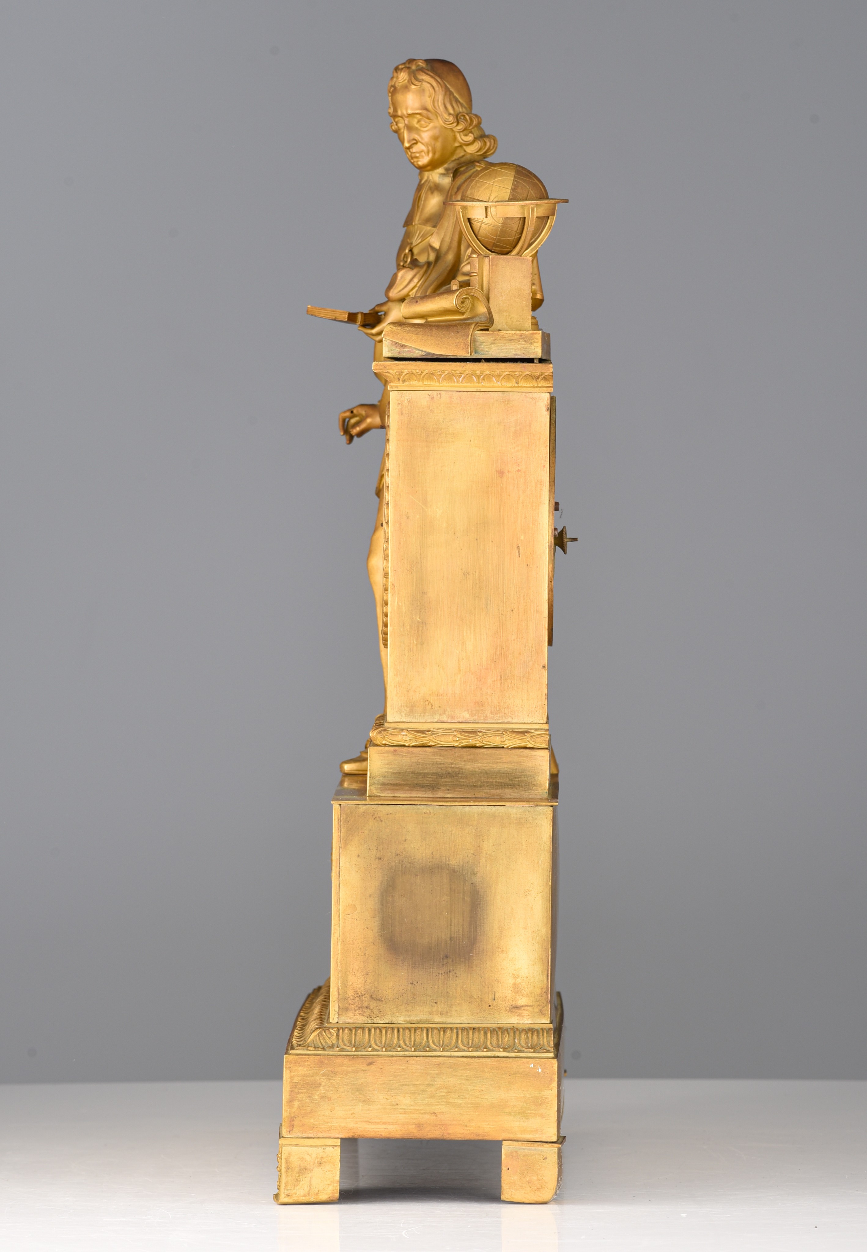 A gilt-bronze Charles X mantle clock, with a scholar on top, H 52 cm - Image 3 of 11