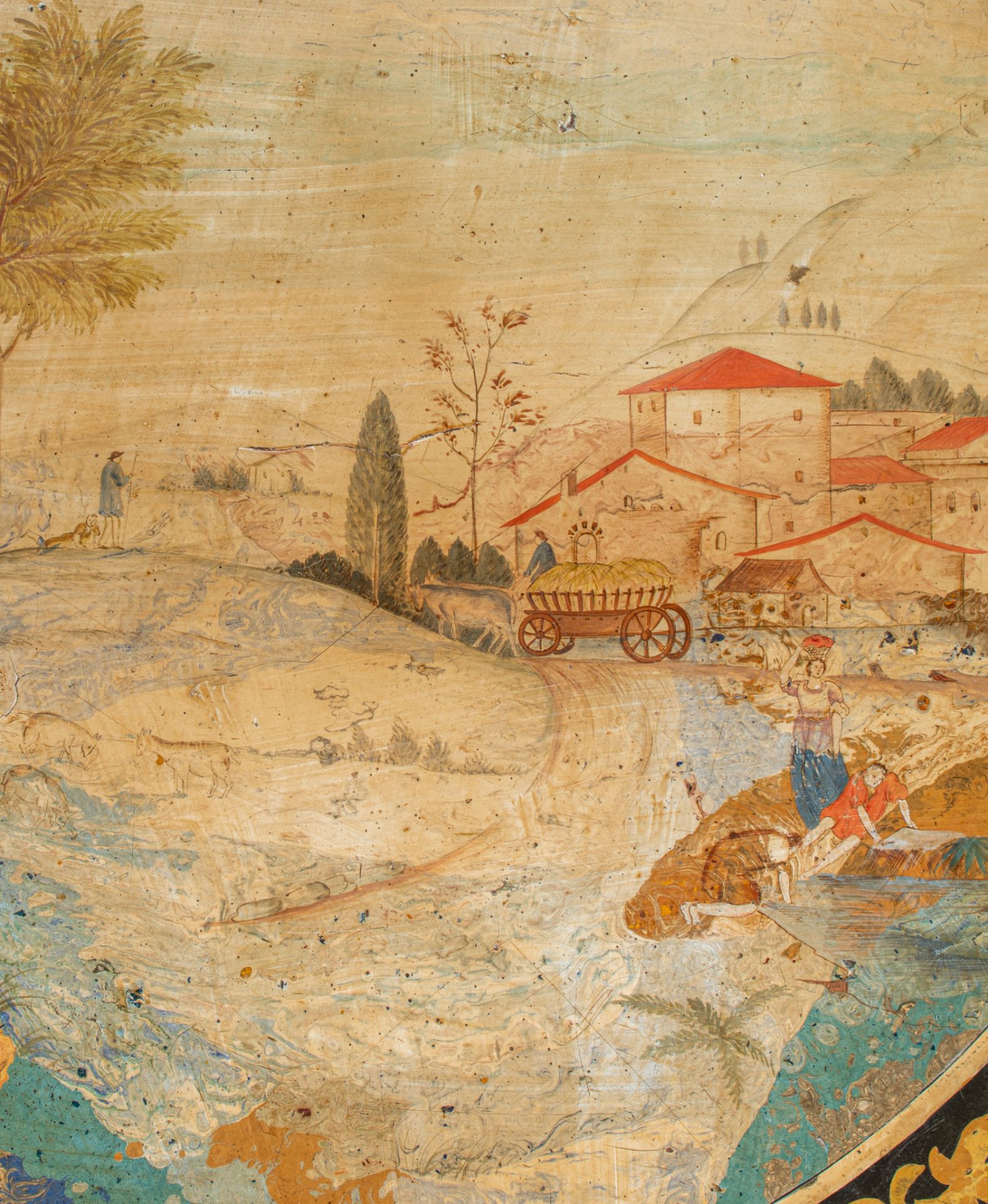 An Italian scagliola circular tabletop, a marble ground with hand-painted central pastoral scene, ca - Image 5 of 8