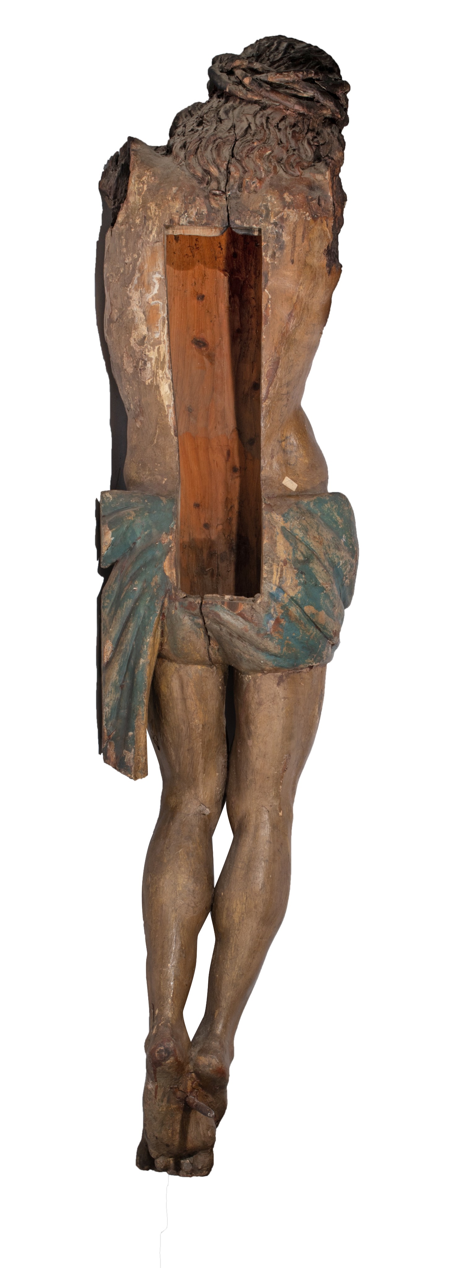 A large polychrome painted pine Corpus Christi, 17thC, H 150 cm - Image 3 of 11