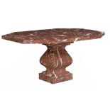 A large Rouge Royal marble centre table, H 78 - W 175 - D 108 cm