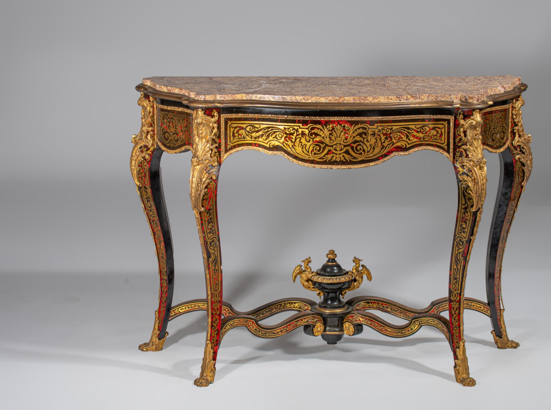 A Napoleon III Boulle work console table, with marble top, marked, H 95 - W 135 - D 50 cm - Image 3 of 10