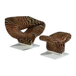 A rare Ribbon chair and ottoman by Pierre Paulin for Artifort, upholstered in 'Tiger' fabric by Jack