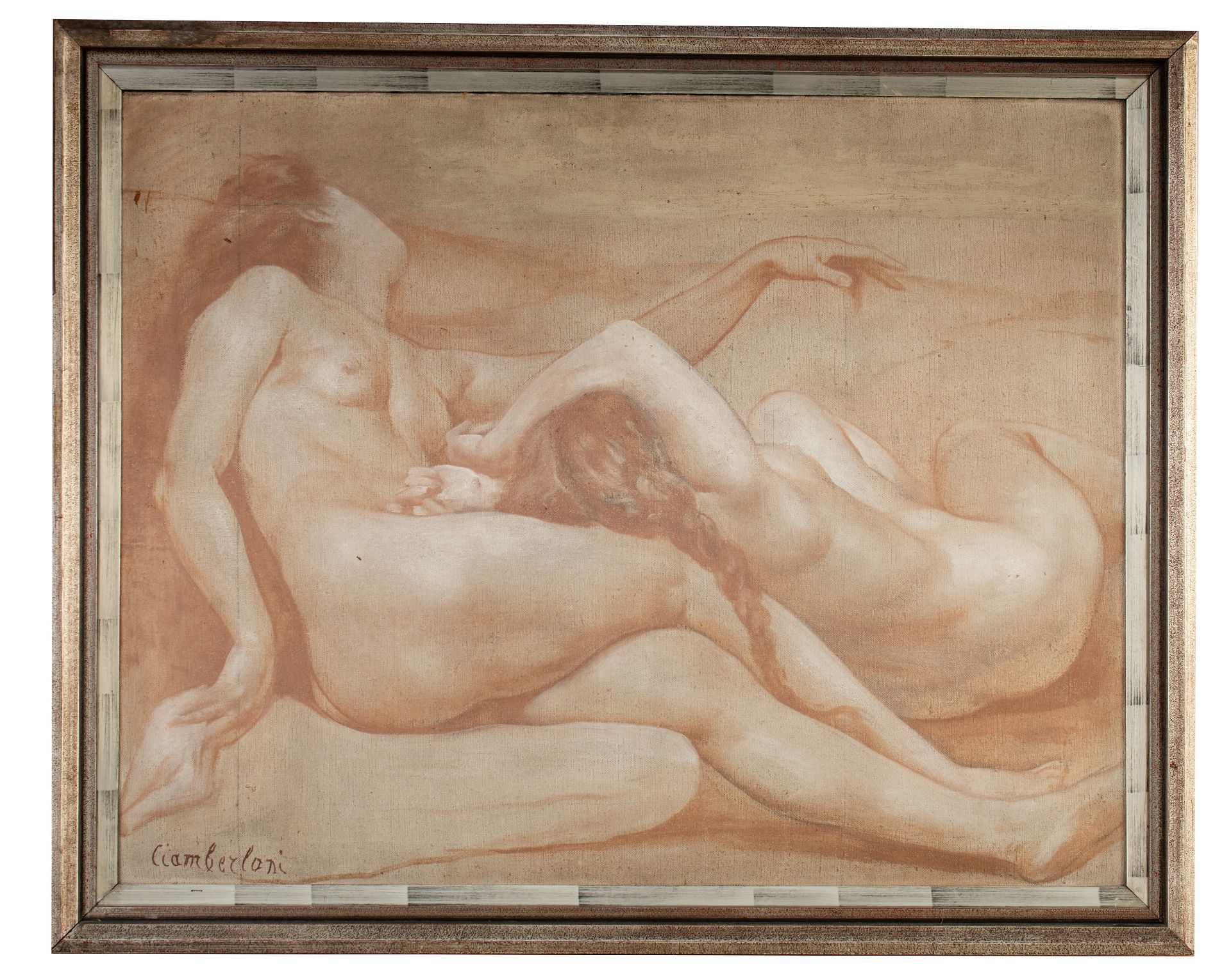 Albert Ciamberlani (1864-1956), two female nudes, oil on canvas, 72 x 92 cm - Image 2 of 6