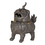 A Chinese 'Luduan' bronze censer, Ming period, H - L cm