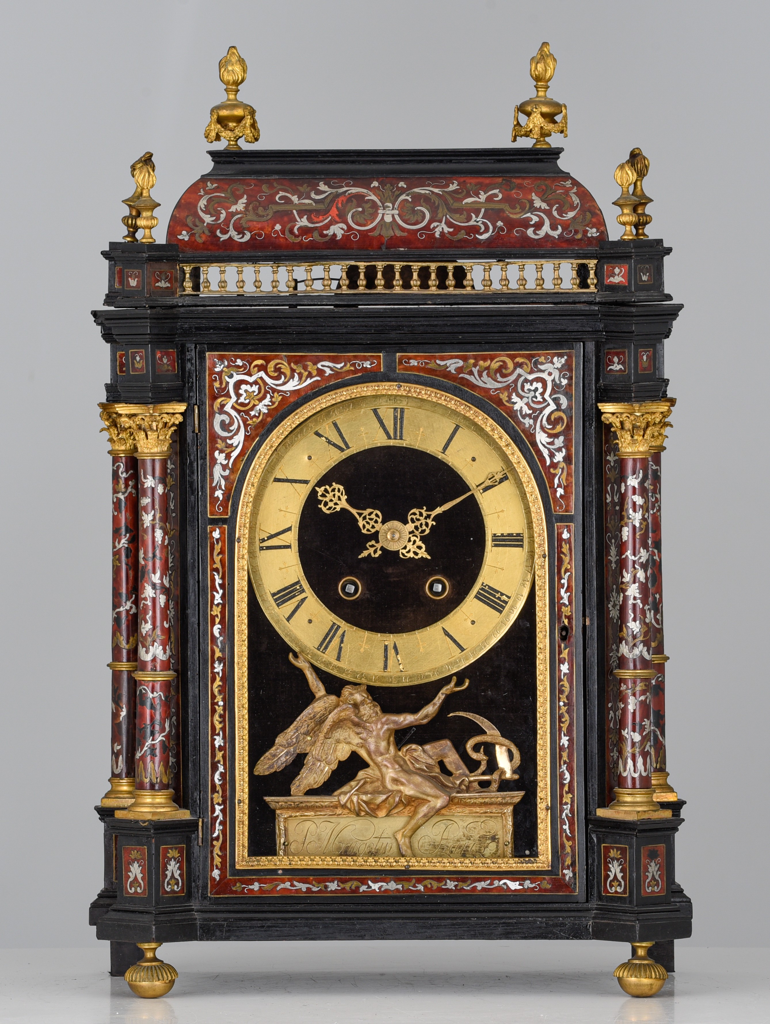 A Louis XIV-style Boulle marquetery 'Pendule Religieuse', signed 'P. Margotin, a Paris', 19thC, H 60 - Image 2 of 8