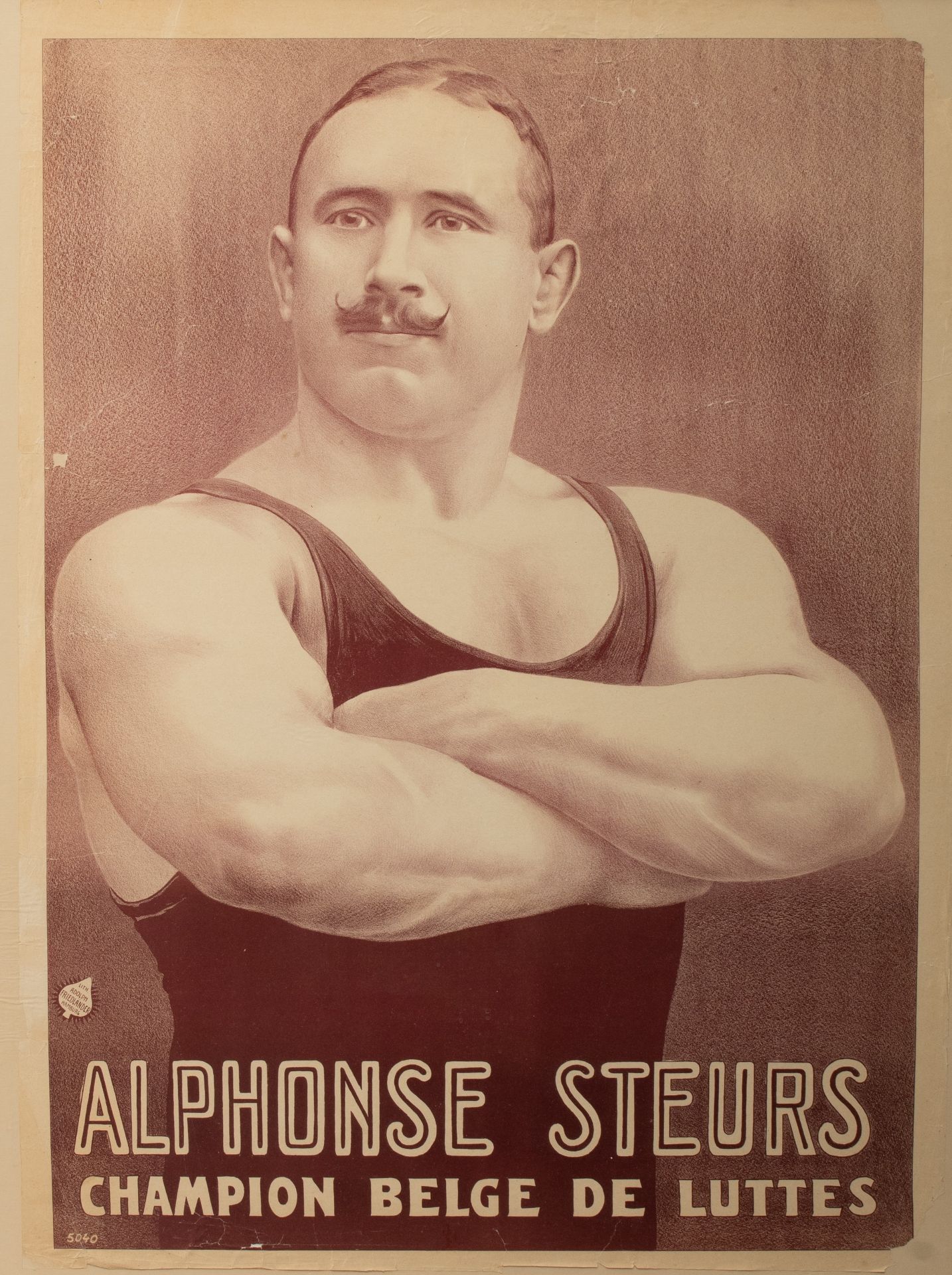 A vintage poster of the Belgian wrestler Alphonse Steurs, lithograph by Adolph Friedlander, ca. 1905