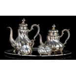 A German Rococo Revival silver five-part coffee and tea set, 835/000, total weight: ca 3084 g