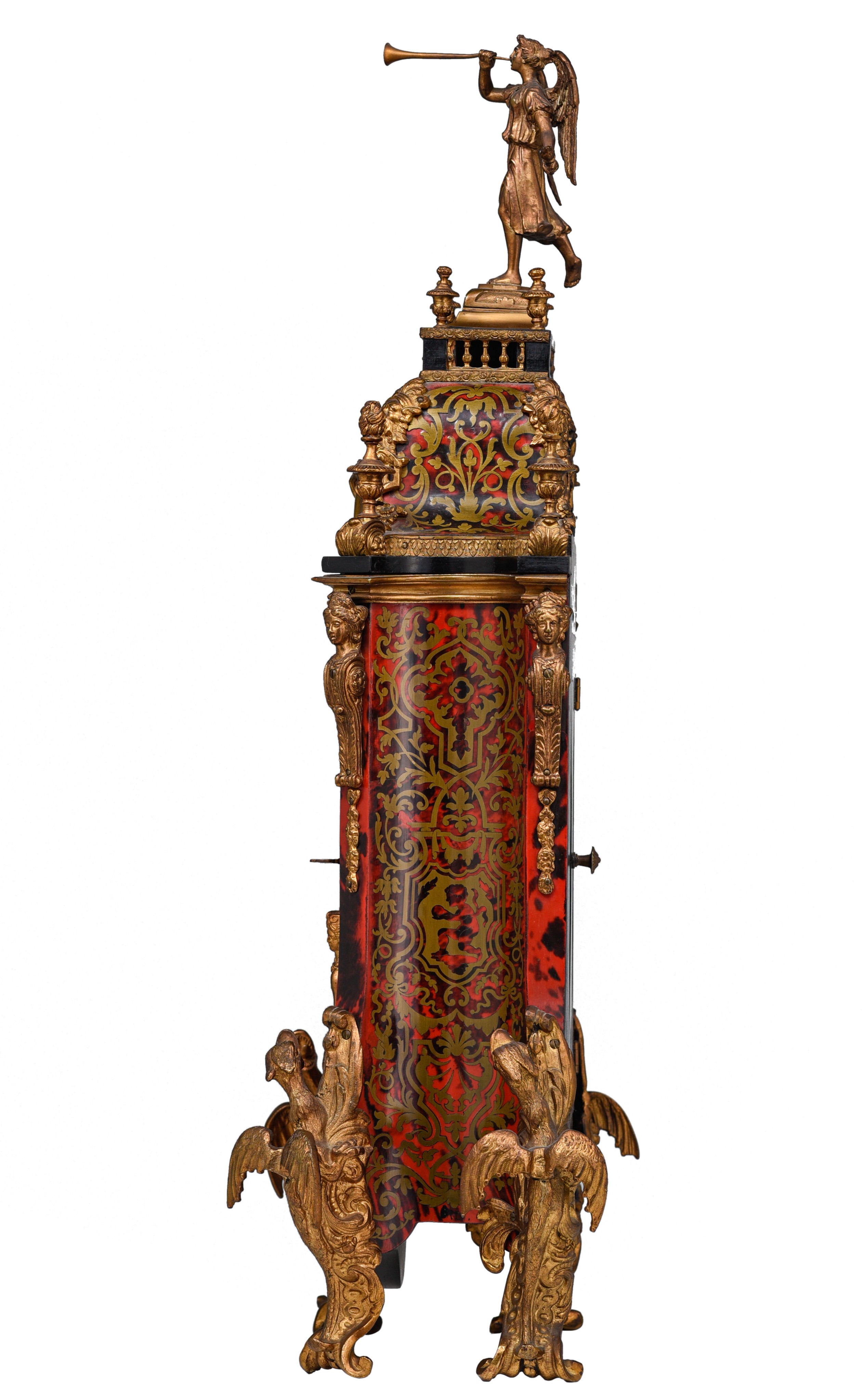 An imposing Baroque style Boulle cartel clock on stand, with gilt bronze mounts, H 184 cm - Image 3 of 15