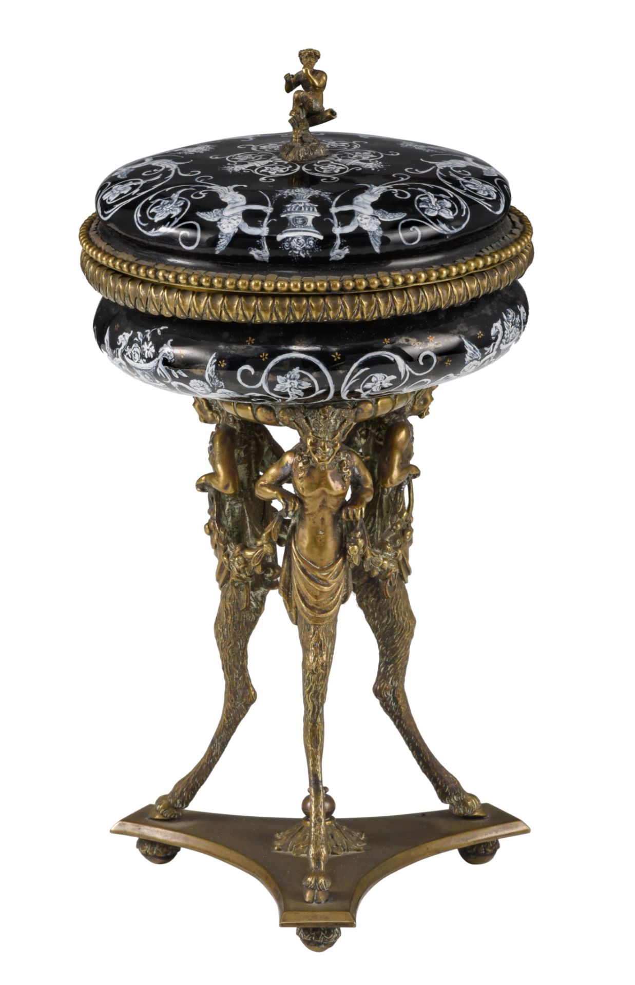 A Limoges enamel box with cover and a tazza with cover, Napoleon III period, H 8 - 23 cm - Image 8 of 16