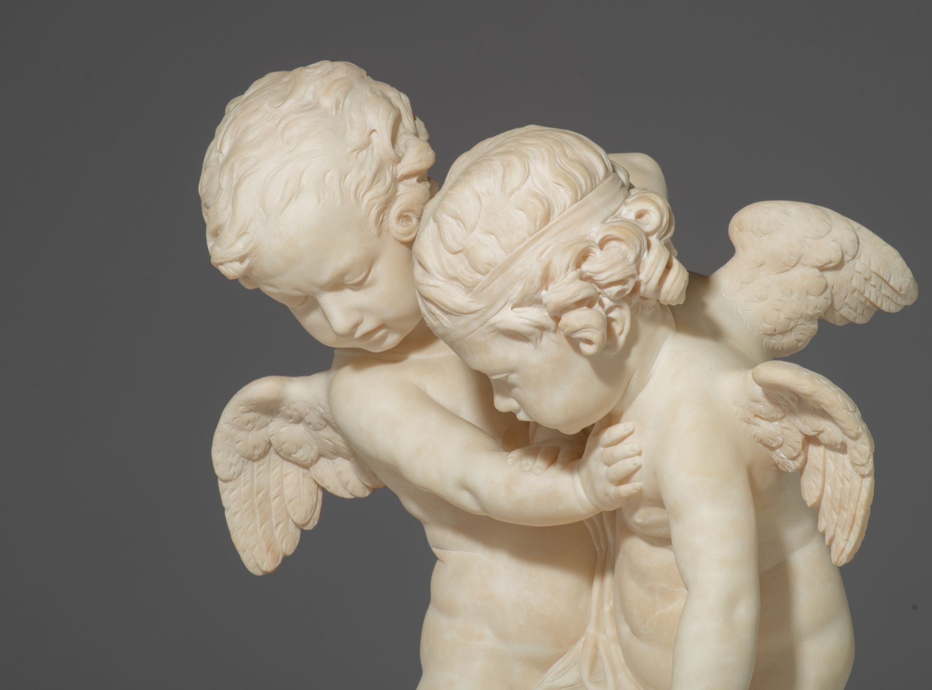 After Etienne Maurice Falconet (1716-1791), 'Bataille d'Amour', Carrara marble, H 70 - W 48 cm - Image 8 of 10