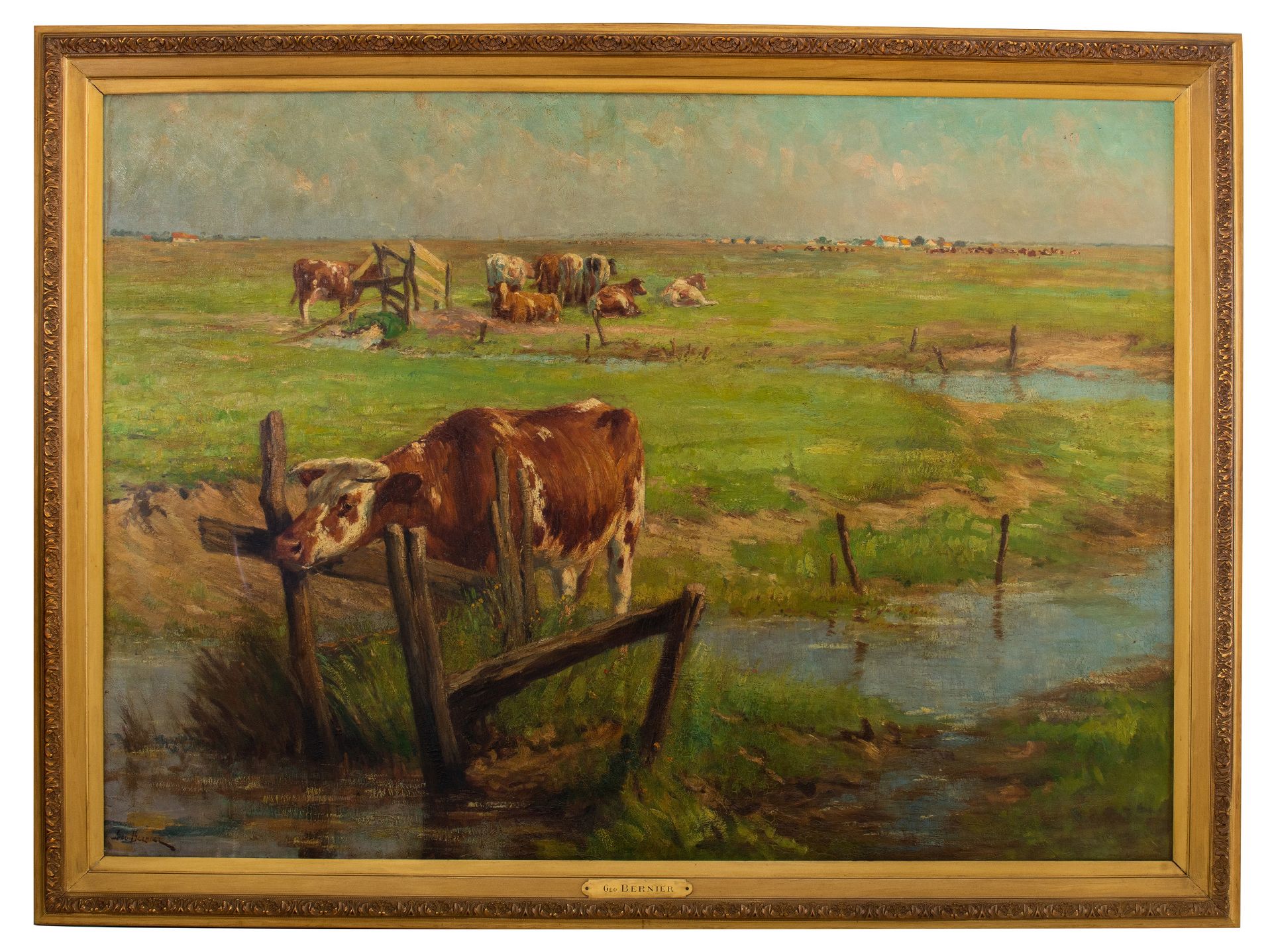 Geo Bernier (1862-1918), cows in the meadow, oil on canvas, 140 x 200 cm - Image 2 of 8