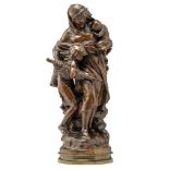 Mathurin Moreau (1822-1912), a fishwife with her children, patinated bronze on a marble column, H 19