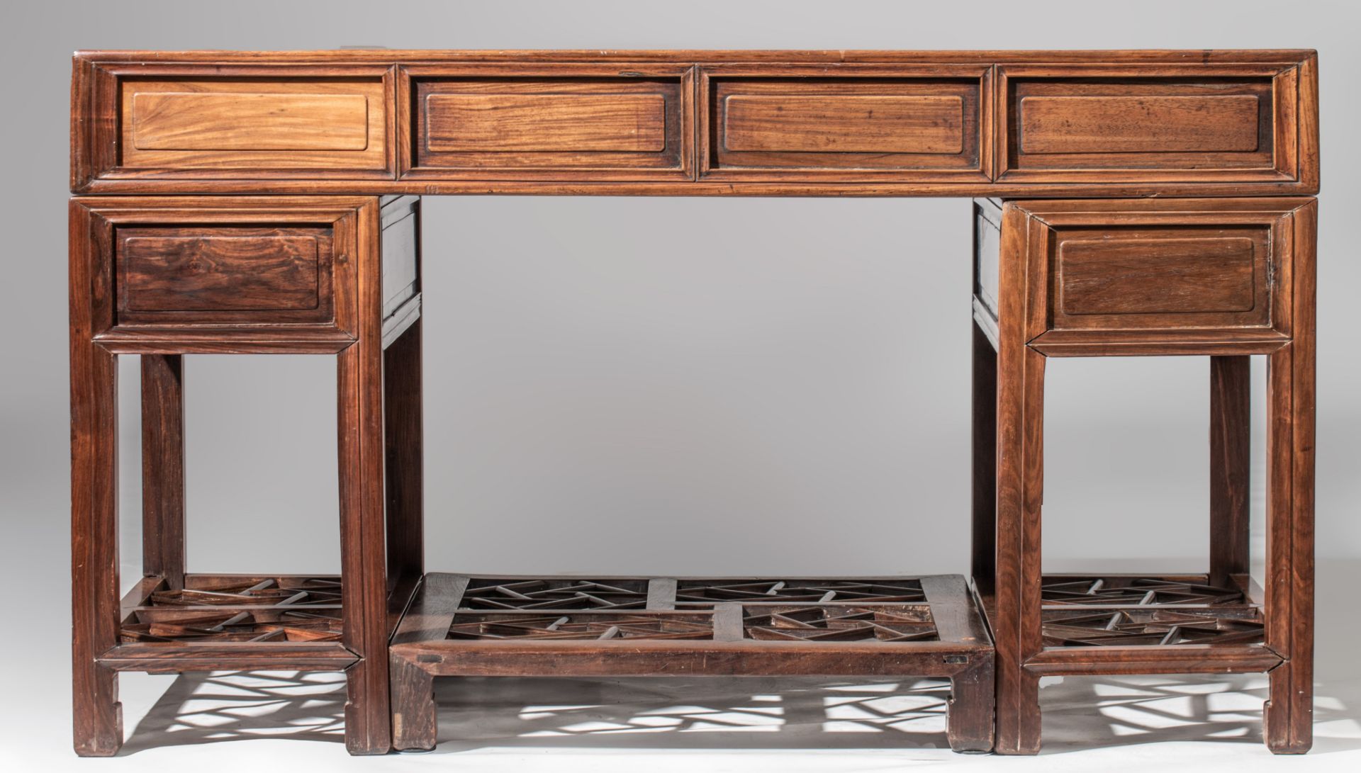 A Chinese hardwood desk, 20thC, H 83 - 144 x 72 cm - Image 6 of 8