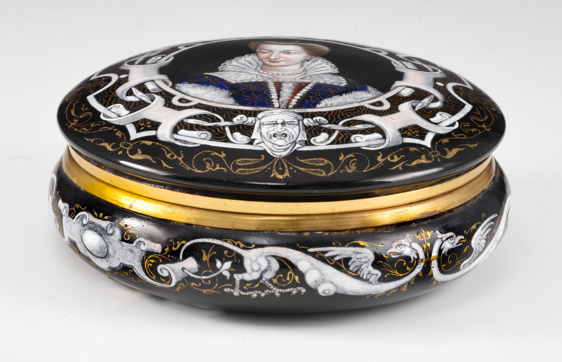 A Limoges enamel box with cover and a tazza with cover, Napoleon III period, H 8 - 23 cm - Image 3 of 16