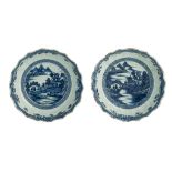 A series of two Chinese blue and white lobed deep plates, 18thC, dia. cm