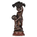 Charles Cumberworth (1811-1852), putti with a flower bouquet, patinated bronze, H 71 cm