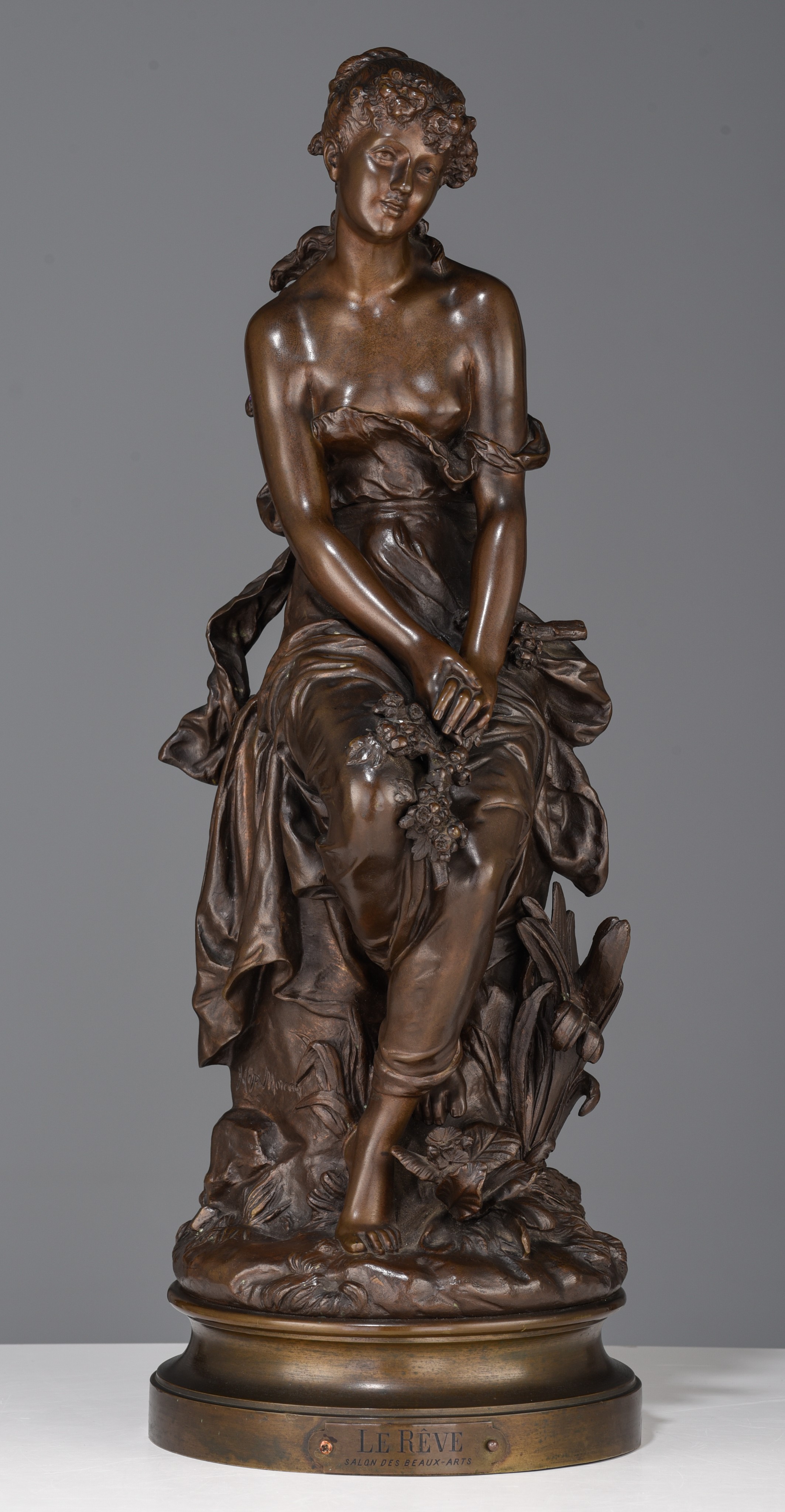 Hippolyte Francois Moreau (1832-1927), 'Le RÍve', patinated bronze, H 56,5 cm - Bild 2 aus 10