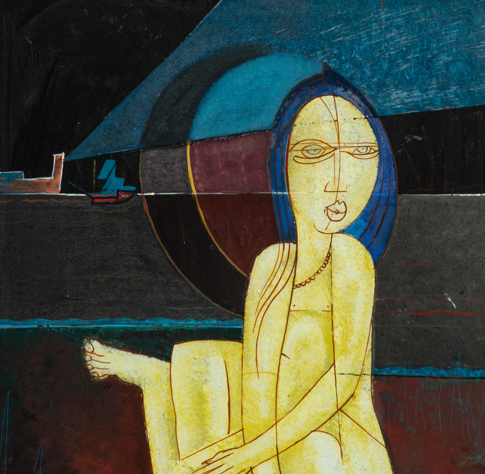 Floris Jespers (1889-1965), 'Femme assise (Coquillage)', eglomise, 35 x 43 cm - Image 4 of 5