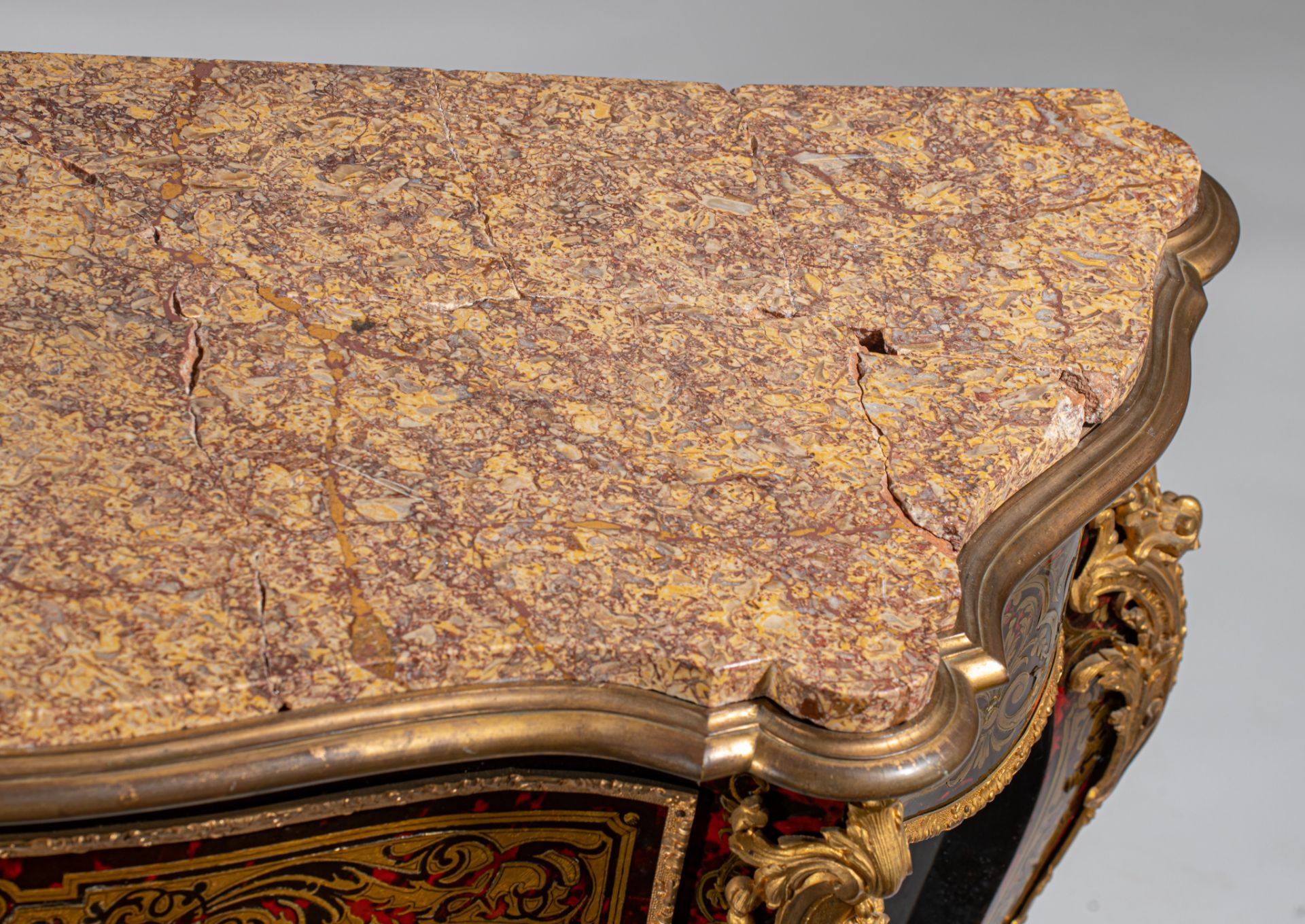 A Napoleon III Boulle work console table, with marble top, marked, H 95 - W 135 - D 50 cm - Image 7 of 10