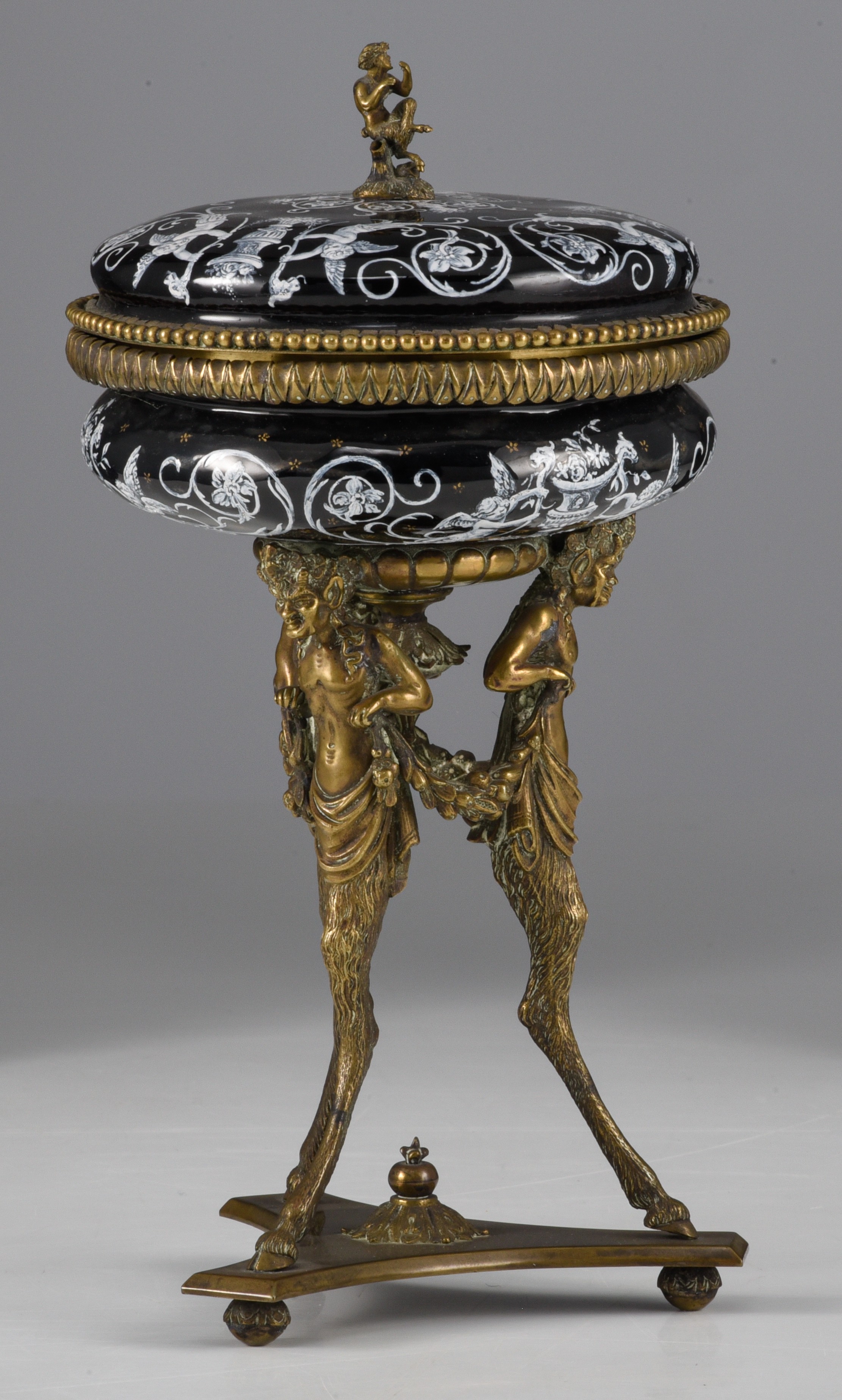 A Limoges enamel box with cover and a tazza with cover, Napoleon III period, H 8 - 23 cm - Image 13 of 16