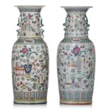 Two Chinese famille rose 'One Hundred Antiquities' vases, 19thC, H 58 cm