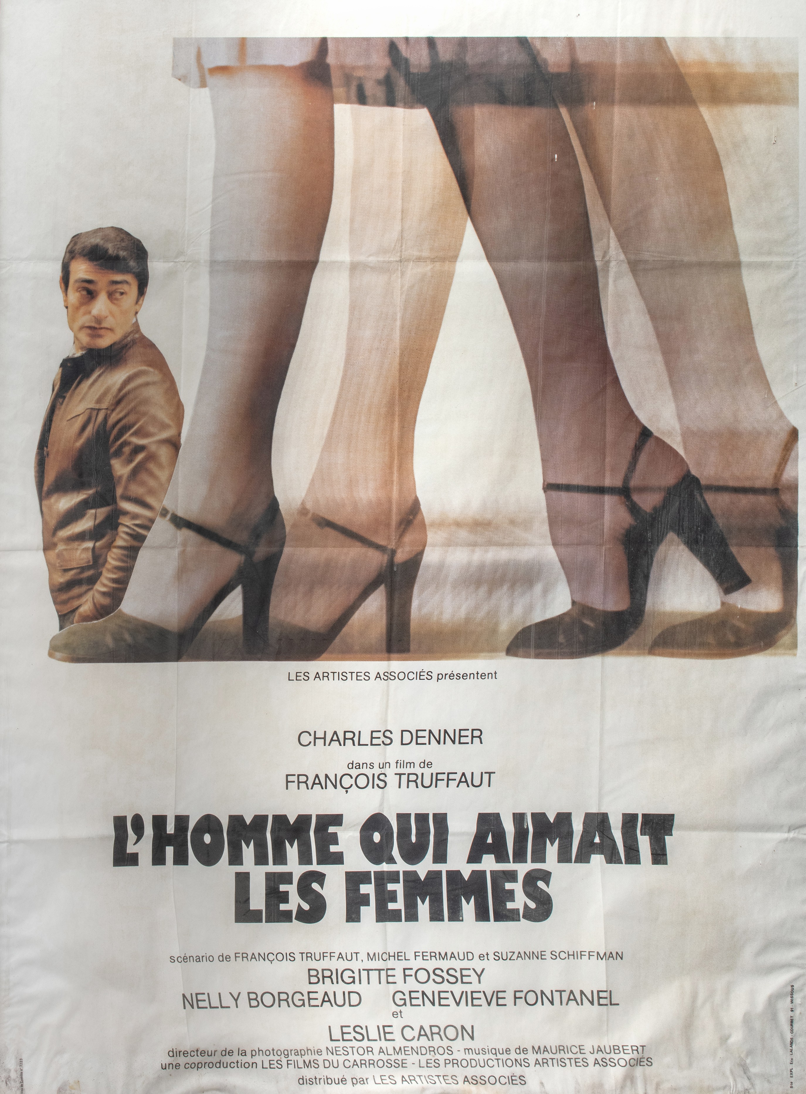 A vintage movie poster of 'L'homme qui aimait les Femmes', 1977, published by Lalande, 120 x 160 cm