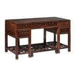 A Chinese hardwood desk, 20thC, H 83 - 144 x 72 cm
