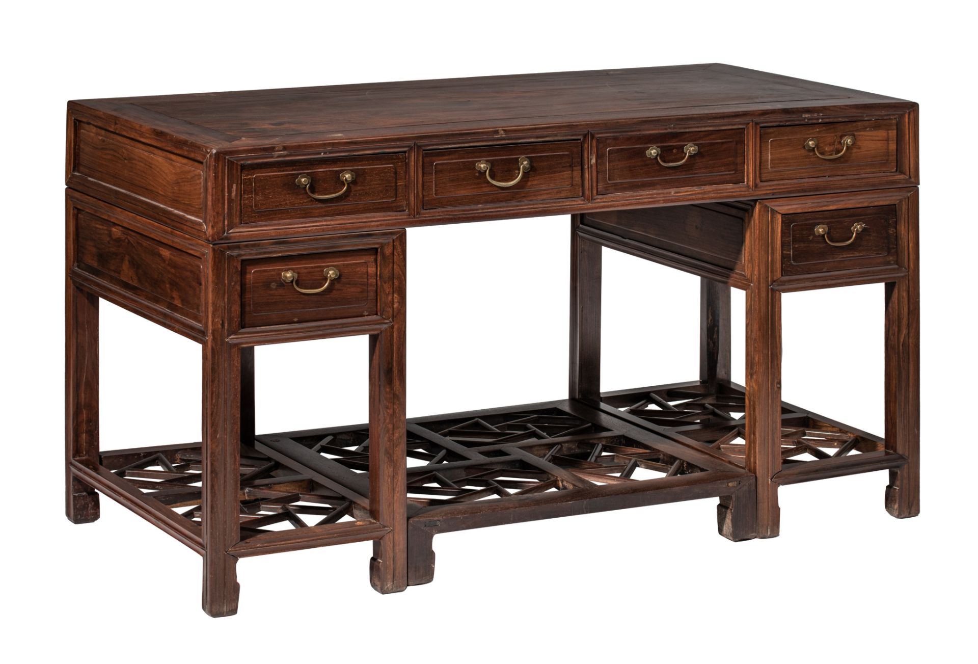 A Chinese hardwood desk, 20thC, H 83 - 144 x 72 cm