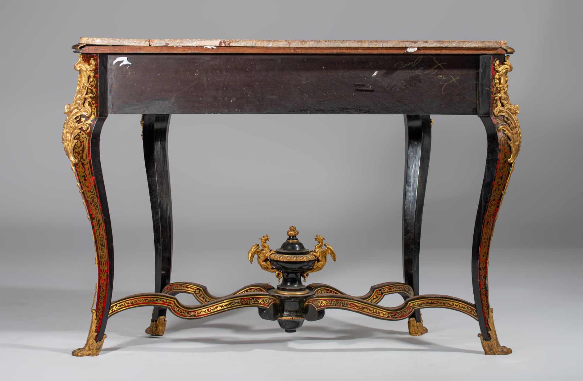 A Napoleon III Boulle work console table, with marble top, marked, H 95 - W 135 - D 50 cm - Image 5 of 10