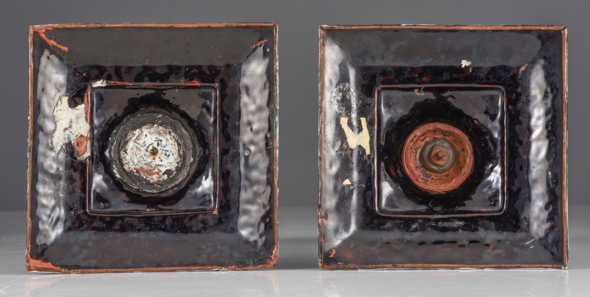 A pair of 17thC Limoges enamel candlesticks, H 23 cm (+) - Image 7 of 7