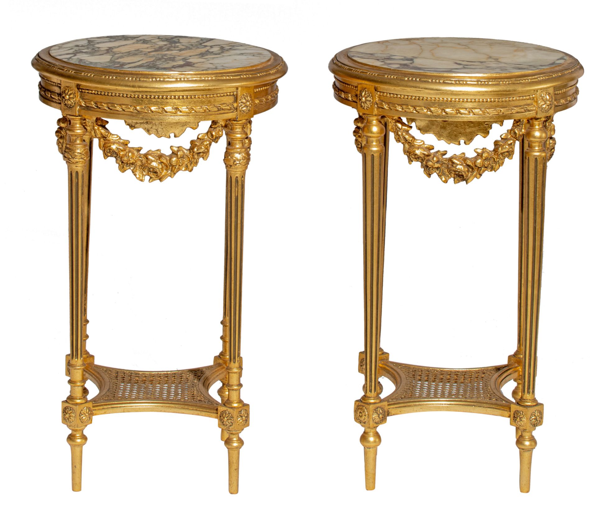A pair of Neoclassical gilt bronze figural lamps on stands, and a matching pair of sculptures of put - Image 11 of 12