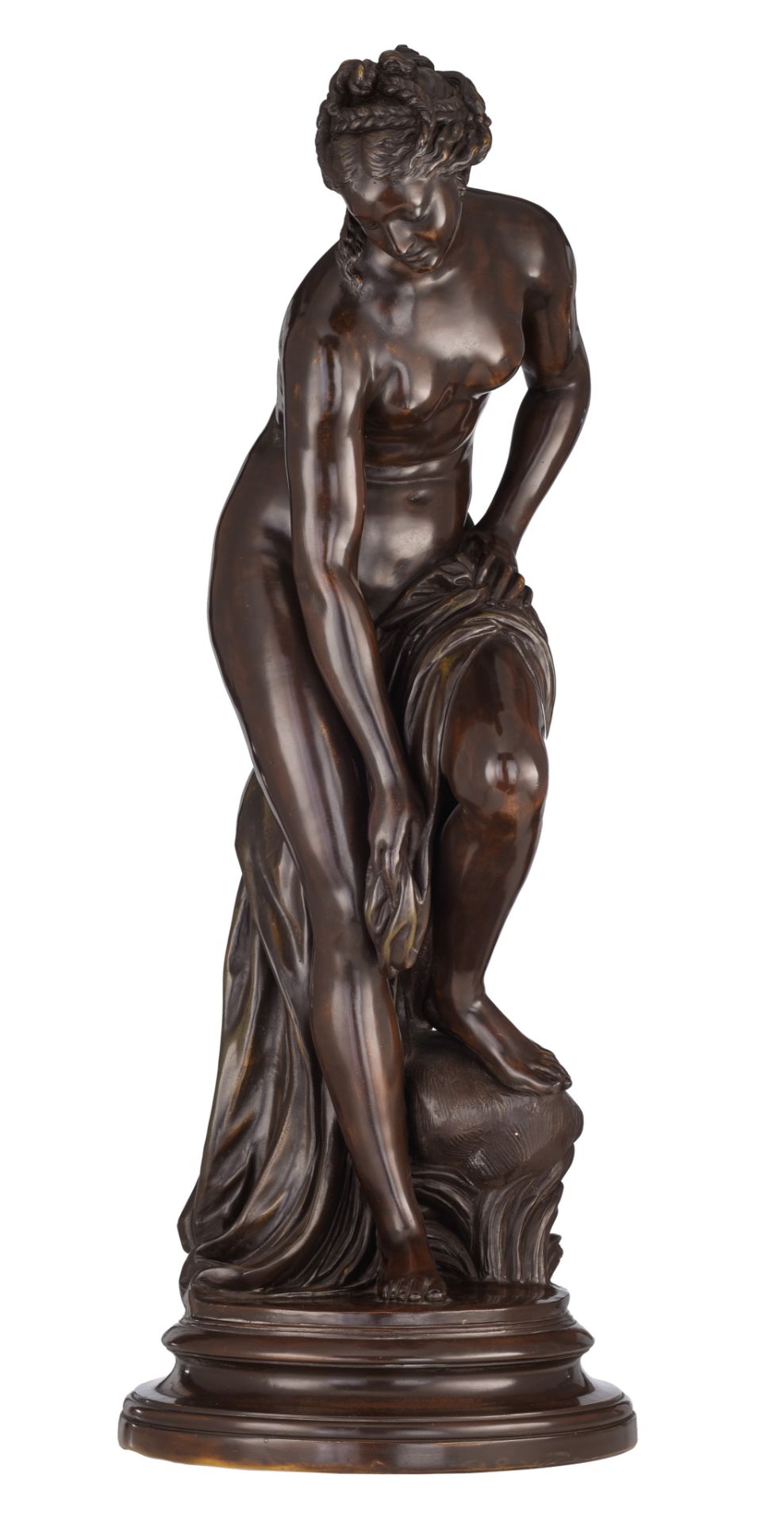 After Gabriel Allegrain (1733-1779), the bathing Venus, terracotta with bronze patina, H 85,5 cm